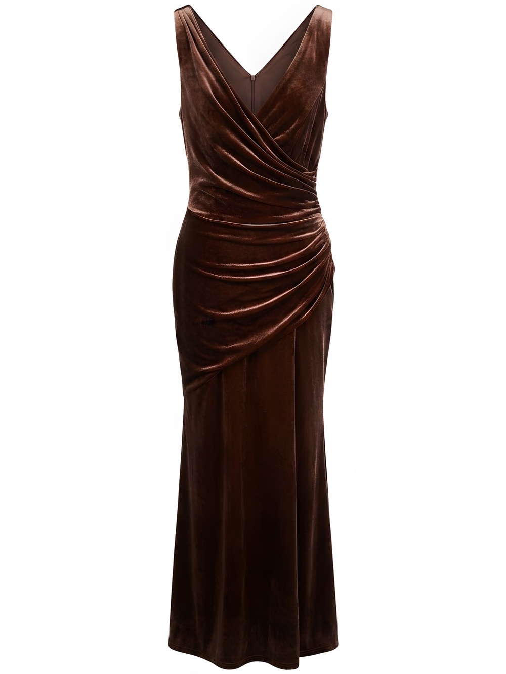 Revelry Brown Velvet Draped V-Neck Maxi Dress